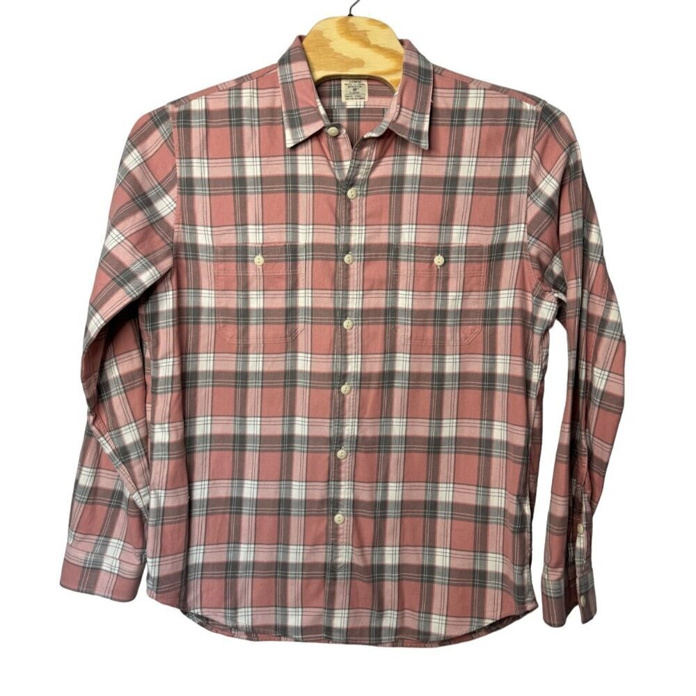 J.Crew Mens Casual Outdoor Flannel Button Down Shirt XL Cotton Pink Grey